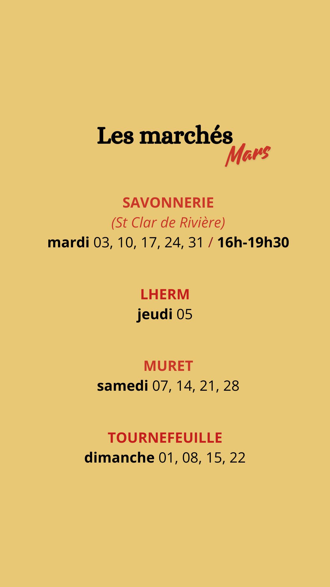 Planning des marchés de Mars