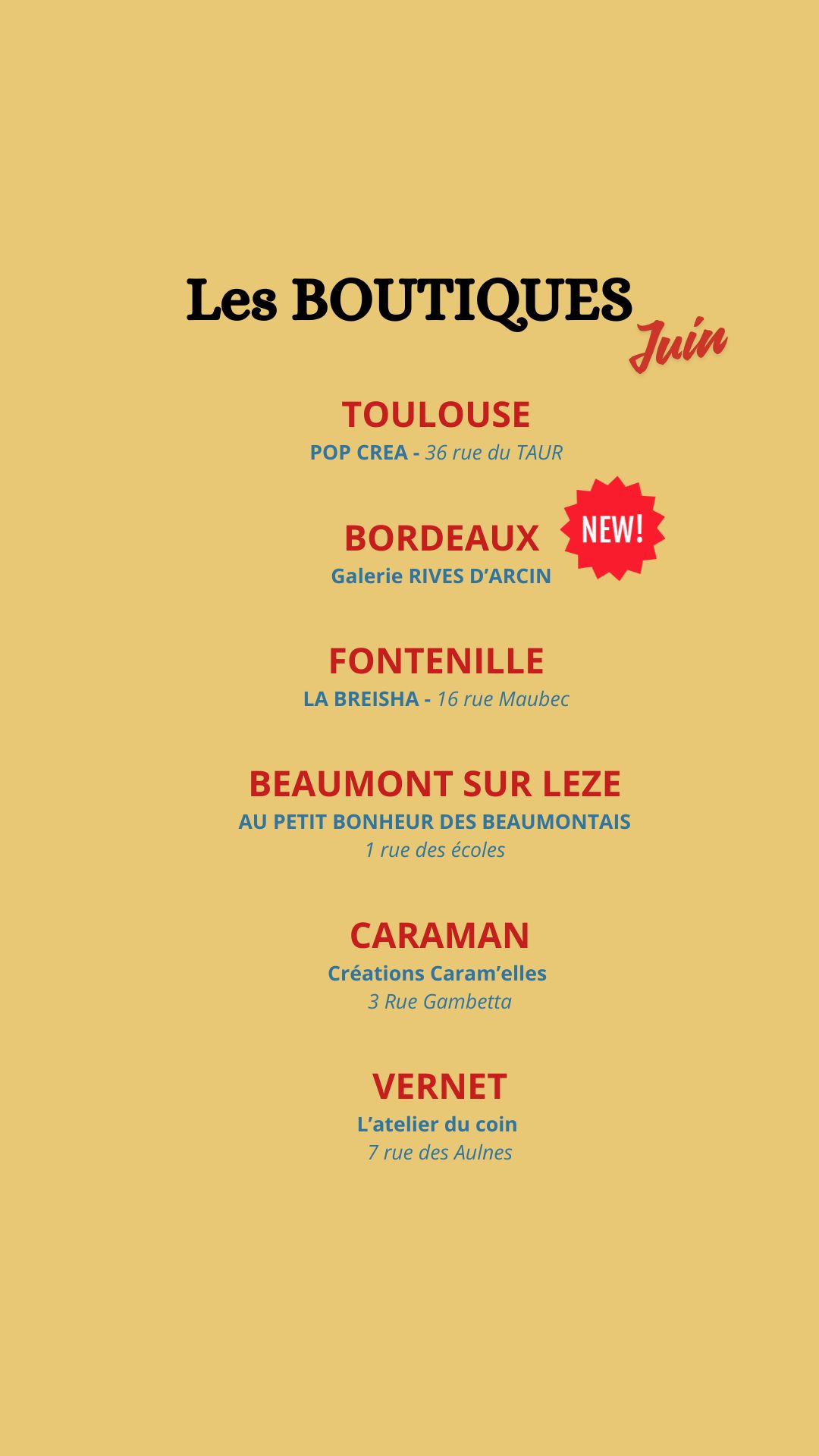 Planning des boutiques