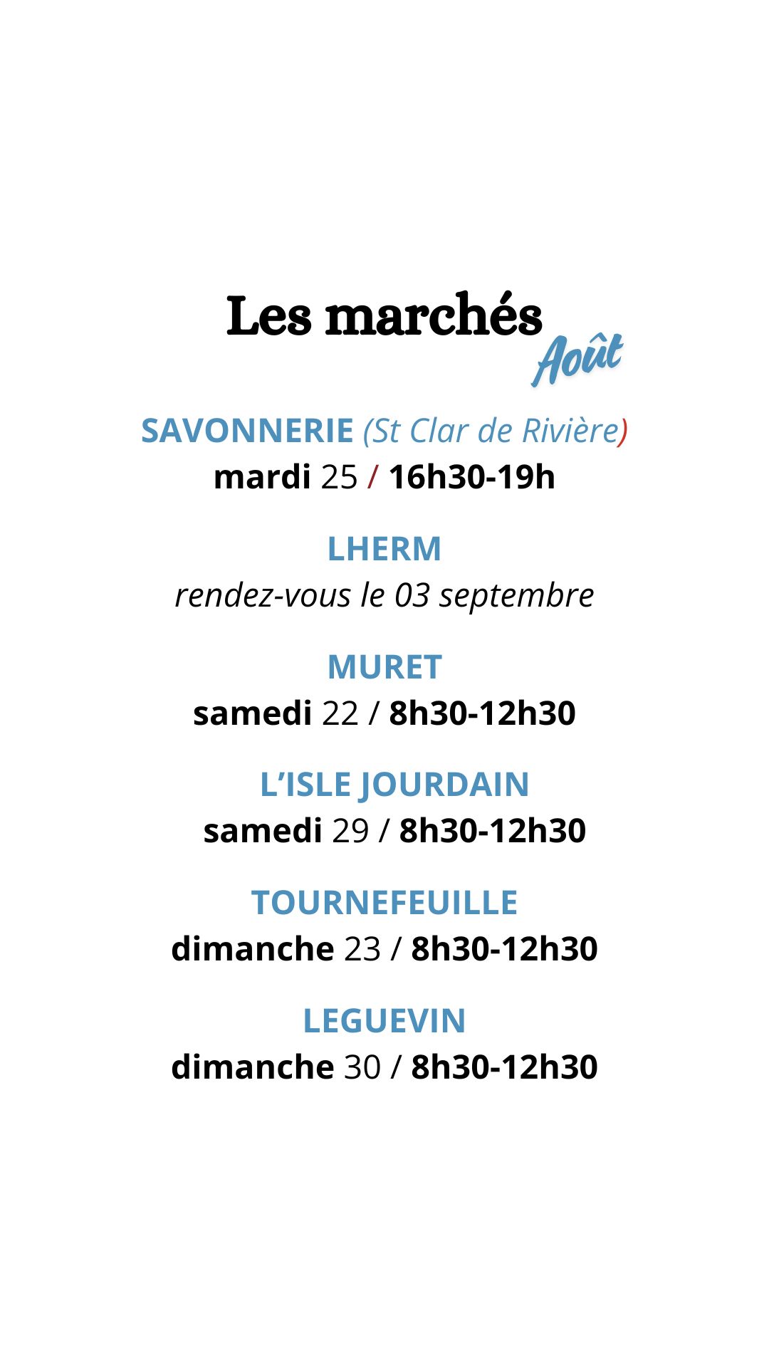 Dates marchés août 2026